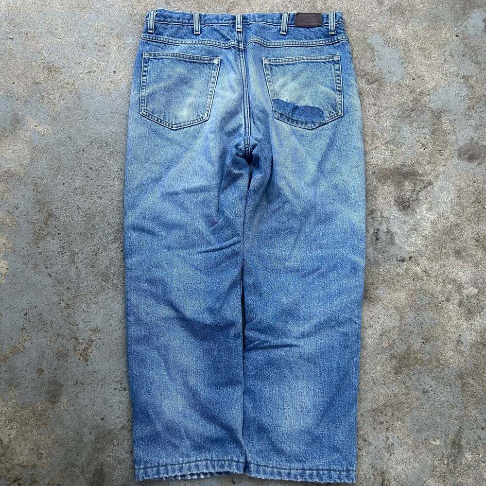 Vtg LL Bean Fleece Lined Jeans Distressed Y2K